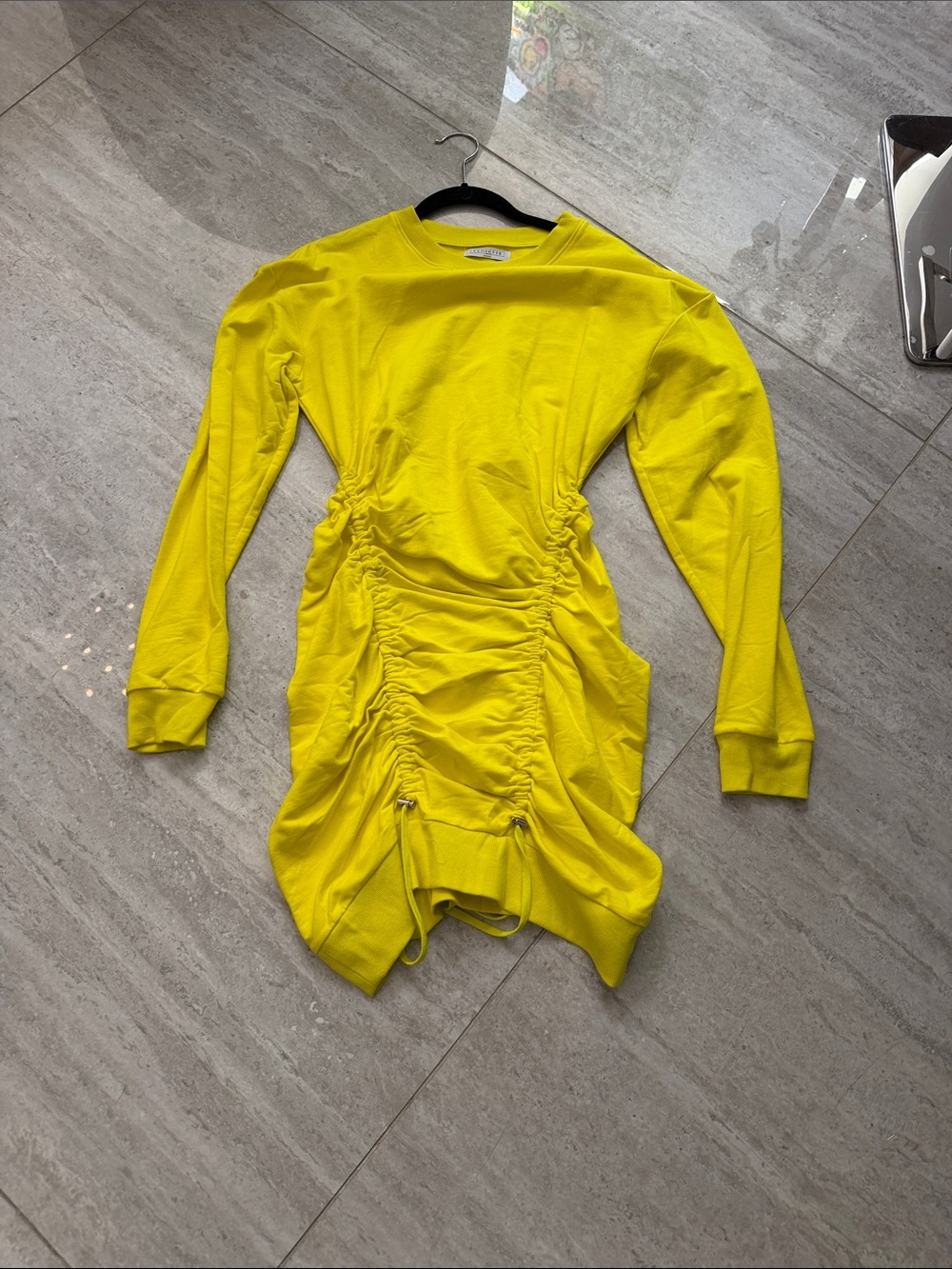 Closette chic Yellow Ruched Long-Sleeve Women’s Dress
